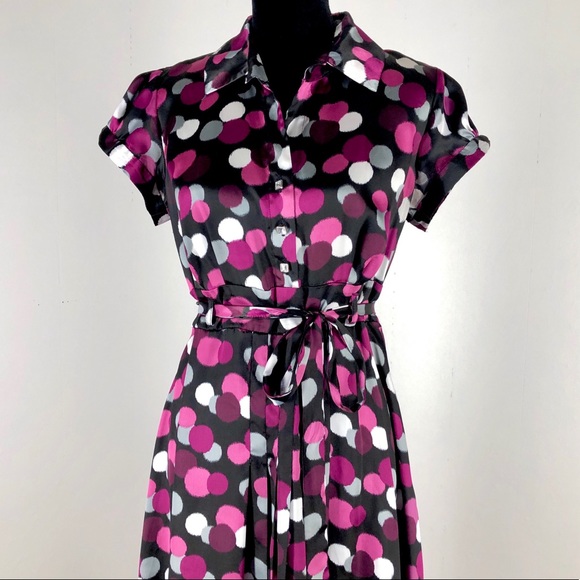 Polka Dot Cinch Dress Purple Black Size 12 - Picture 1 of 8